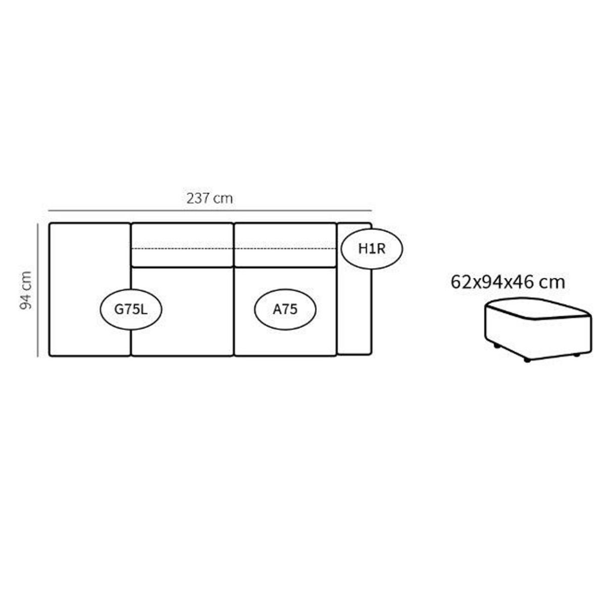 Neiser Dover sohva avopäädyllä + rahi, vaaleanharmaa
