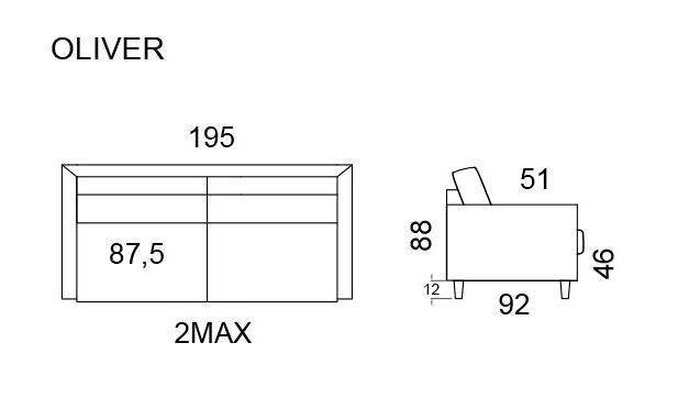 Unico Oliver 3-istuttava sohva, tummanharmaa
