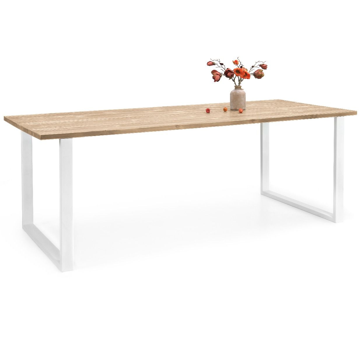 Edna ruokapöytä 220 x 90 cm ruskea, valkoiset metallijalat