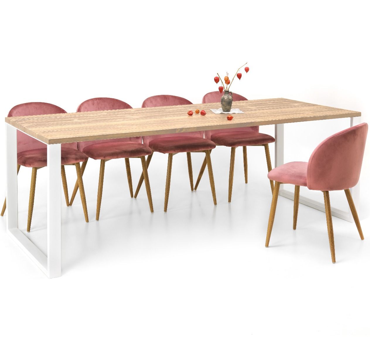 Edna ruokapöytä 220 x 90 cm ruskea, valkoiset metallijalat