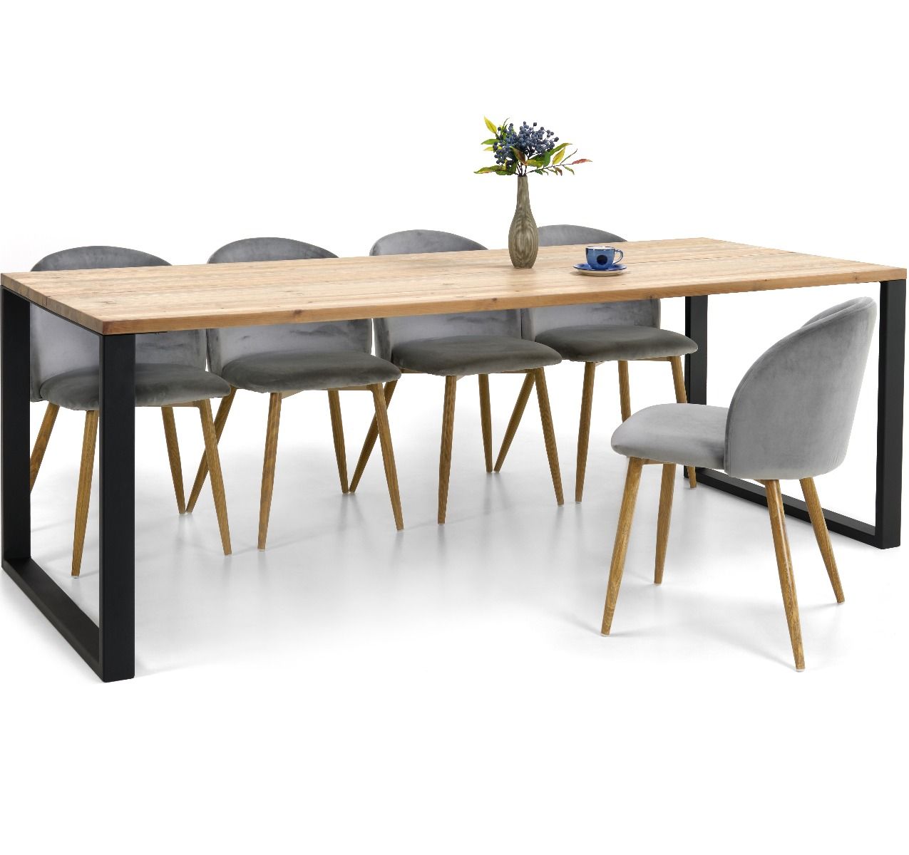 Edna ruokapöytä 220 x 90 cm ruskea, mustat metallijalat