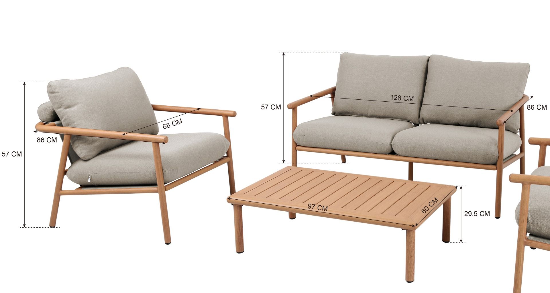 Vanamo terassin sohvasetti 2+1+1 beige