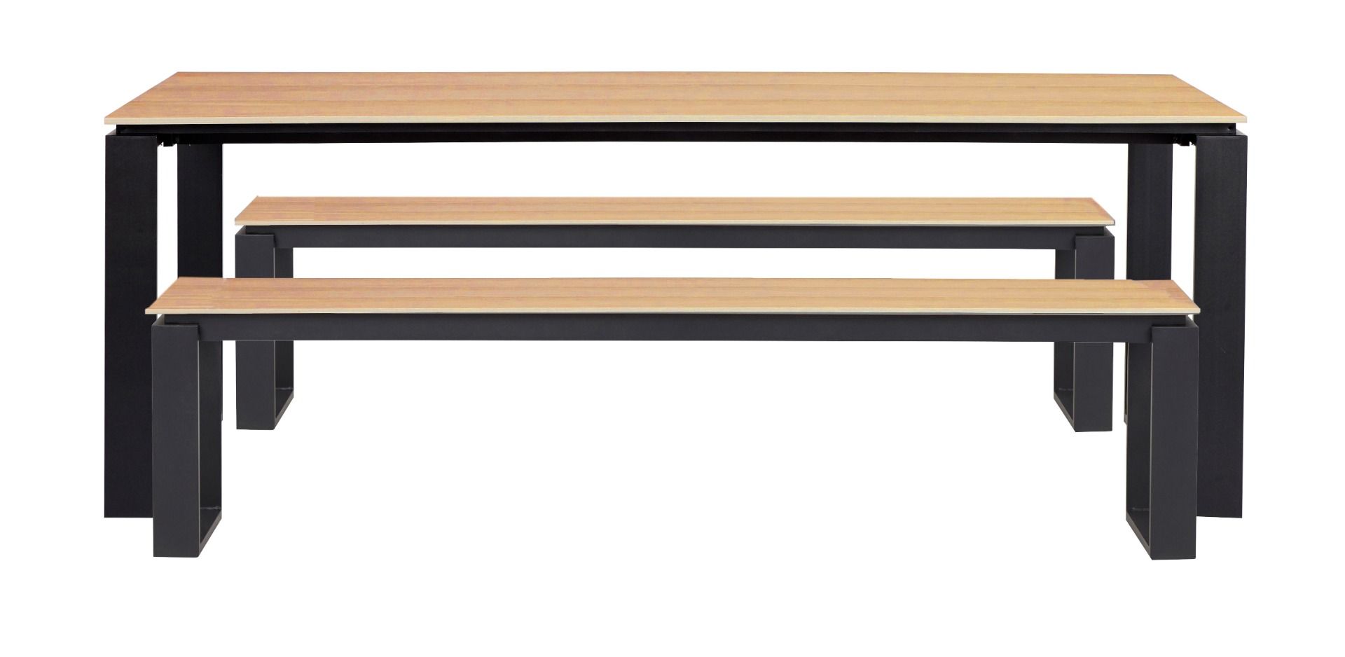 Edward ruokailuryhmä kuudelle penkeillä, teak/musta