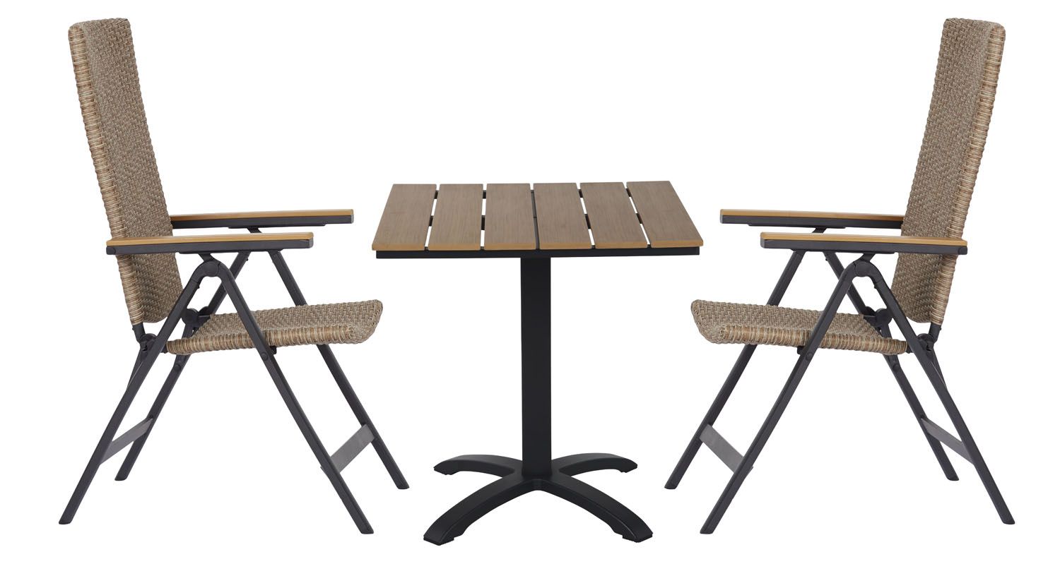 Mocca parvekepöytä + 2 Cora säätötuolia