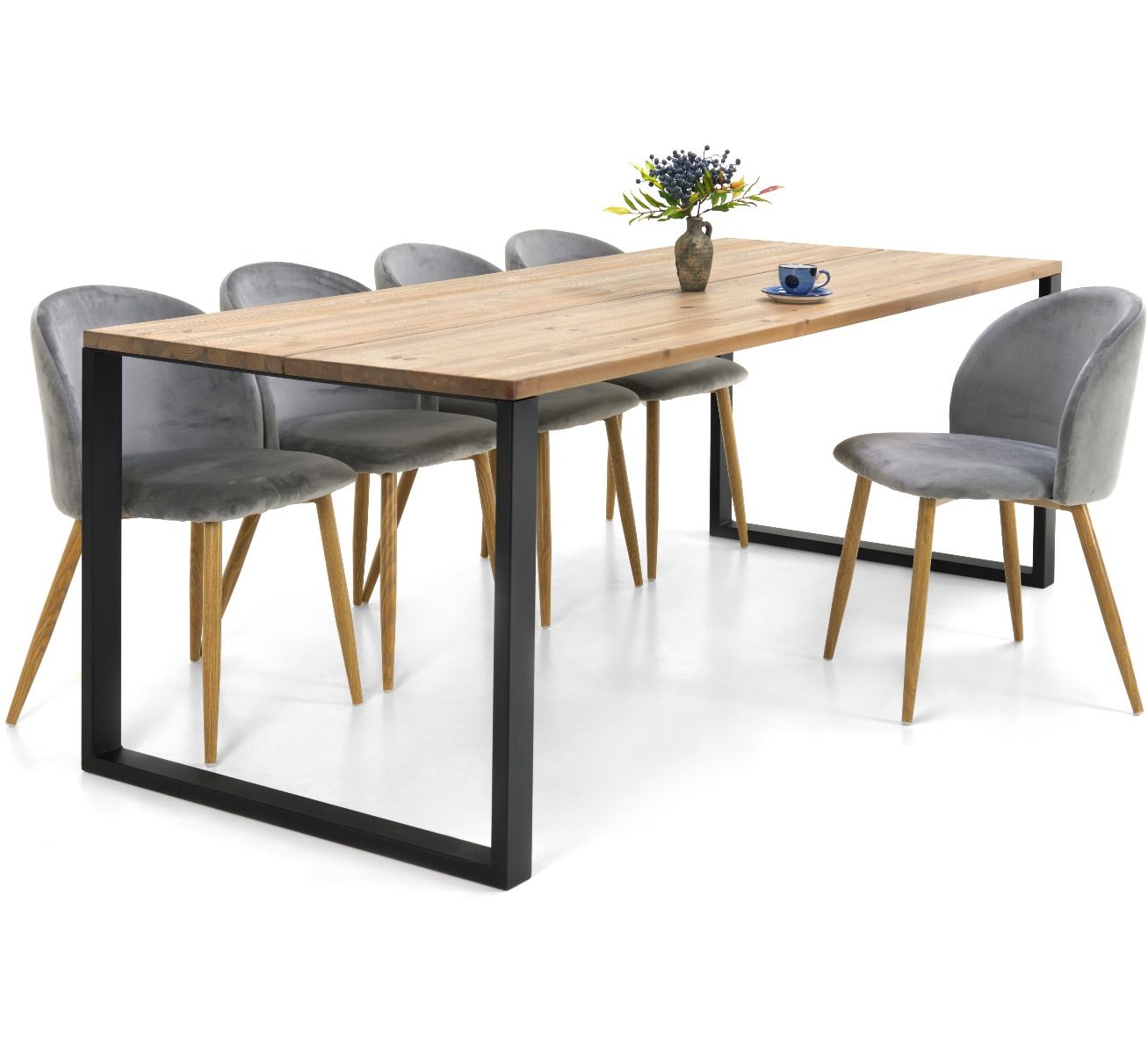 Edna ruokapöytä 220 x 90 cm ruskea, mustat metallijalat