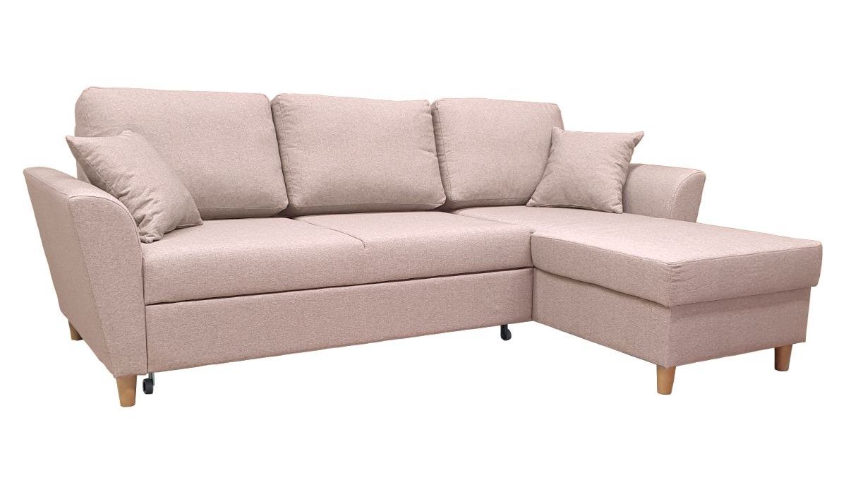 Anton kulmadivaanisohva vuoteella, vaaleanpunainen