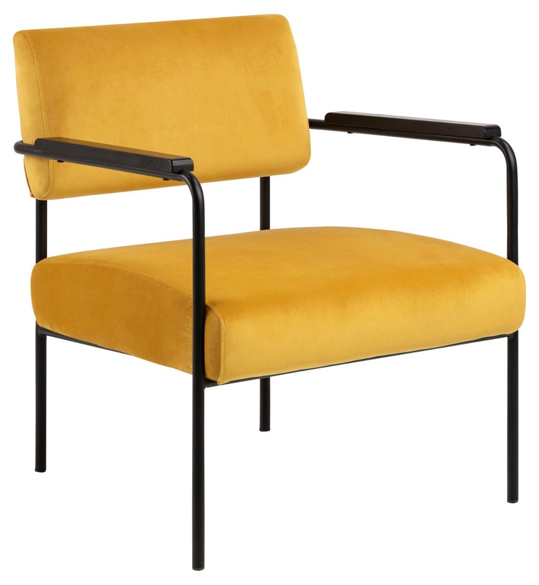 Keltainen samettiverhoiltu nojatuoli