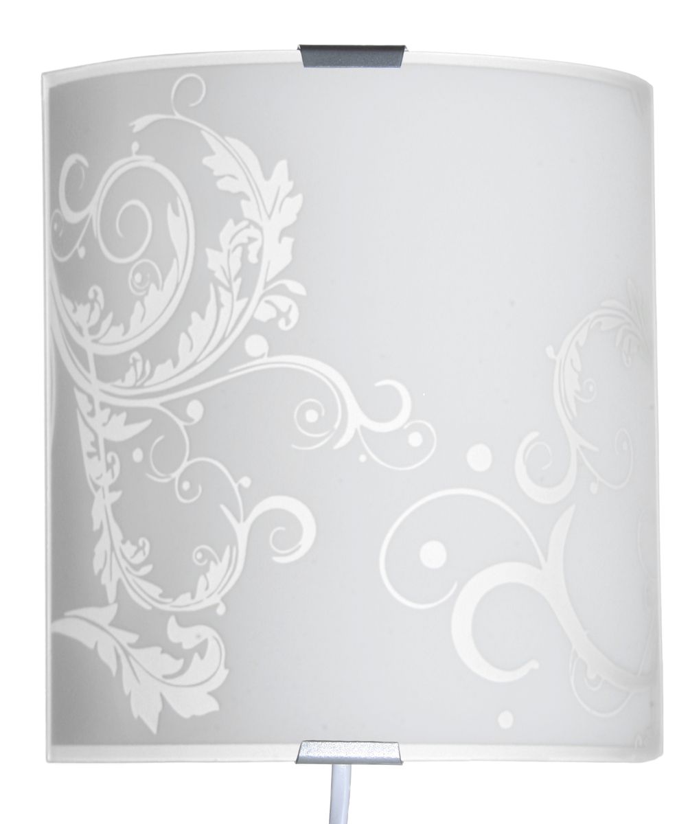 Aaria-seinävalaisin on valkoisesta lasista valmistettu valaisin, jota koristaa elegantti ornamenttikuviointi.