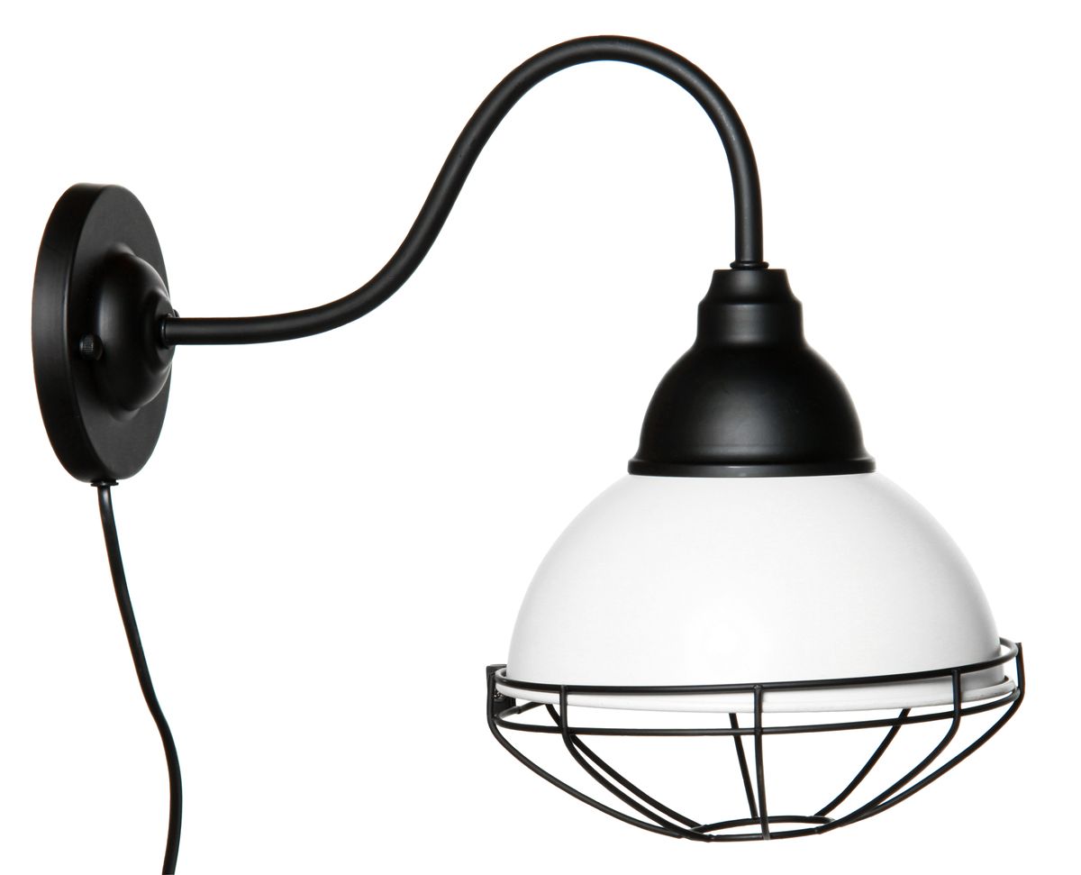 Aino on mustavalkoinen, teollisuustyylinen seinävalaisin, joka toimii erinomaisesti esimerkiksi tyylikkäänä lukuvalona.