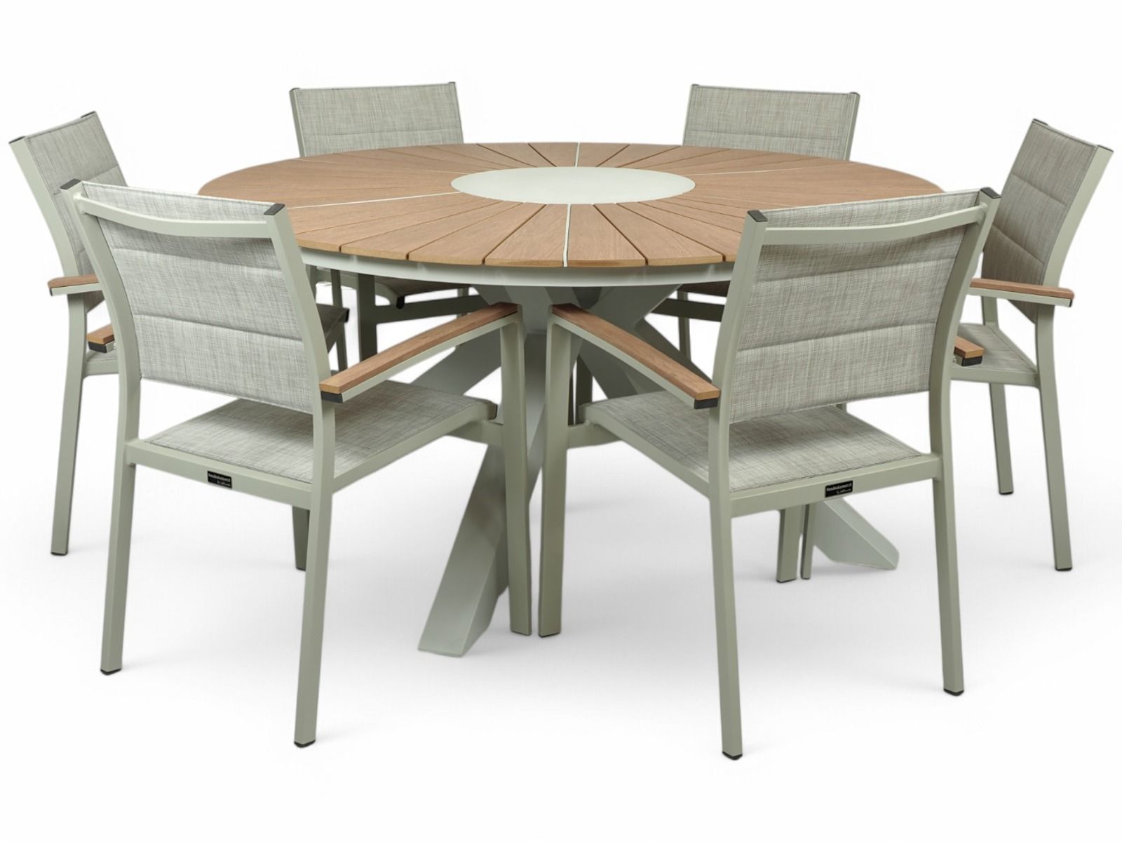 Alanya terassipöytä pyöreä sekä kuusi terassituolia