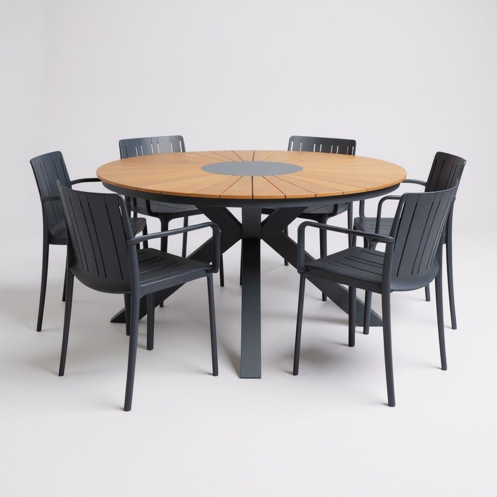 Alanya pyöreä terassipöytä harmaa + 6 Tiffany tuolia