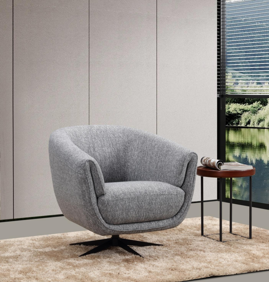 Alfa nojatuoli tummanharmaalla kangasverhoilulla ja mustalla ristikkojalalla