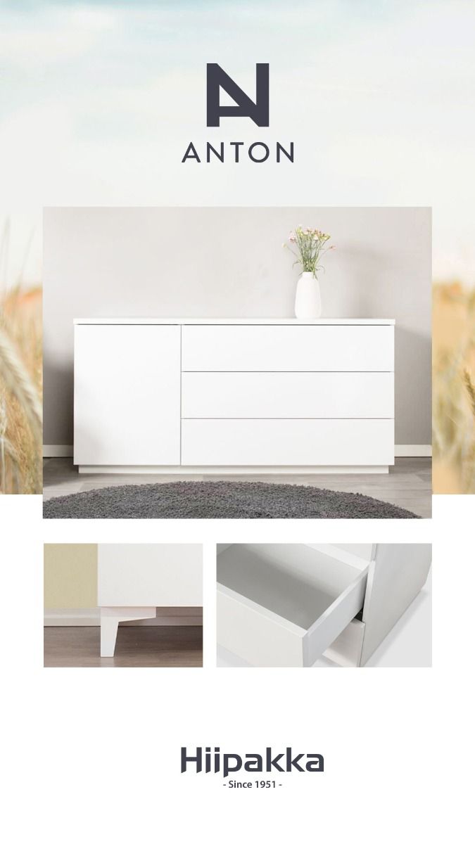 Hiipakka Anton lipasto 100cm, laatikoilla