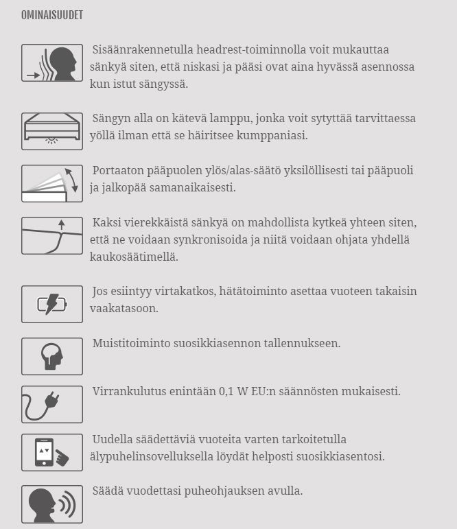 Jensen Onyx moottorisänky 180x200 Aqtive II, varastoerä