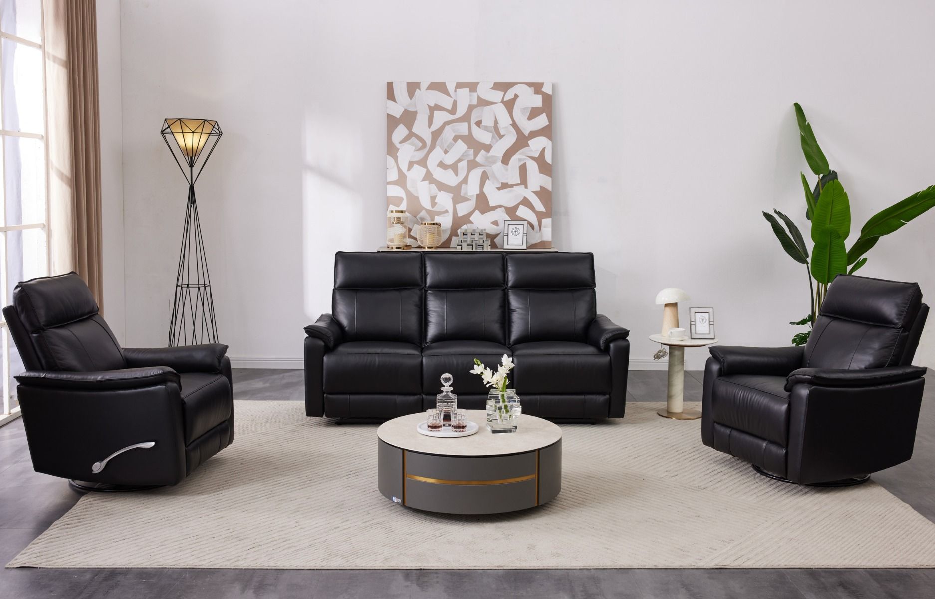 Arizona musta sohvakalusto nahkaa