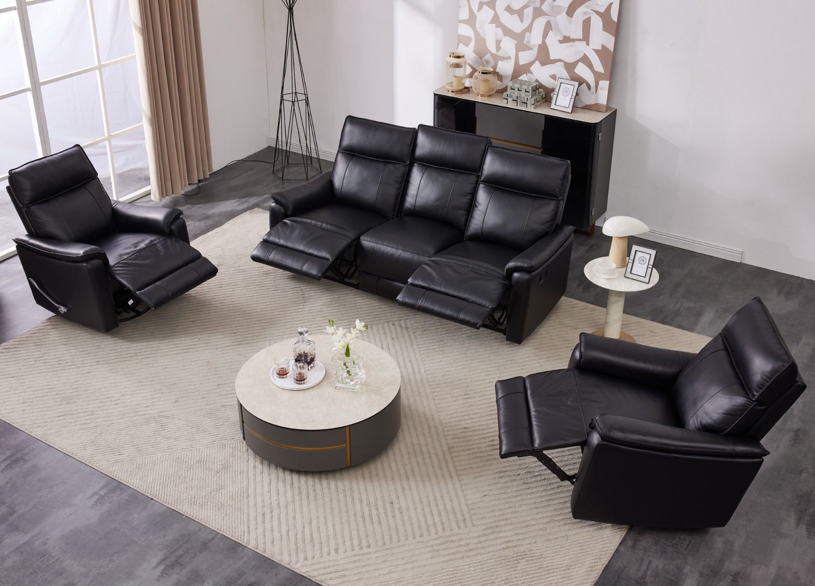 Arizona 3+1+1 sohvakalusto mekanismeillä, musta