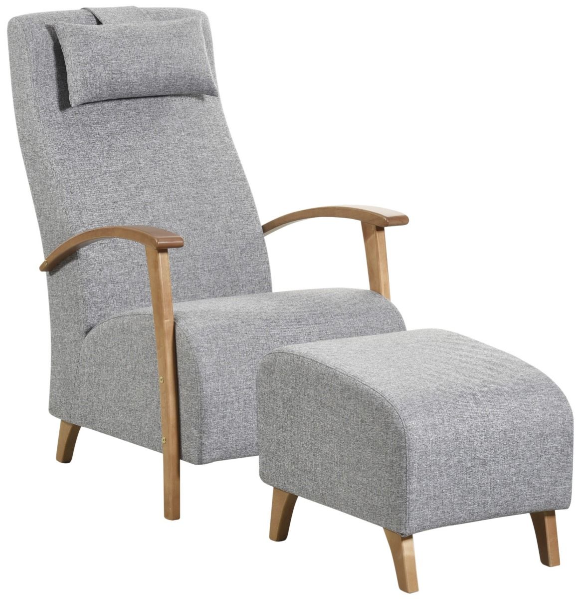 Arvo lepotuoli korkea puukäsinojilla harmaa