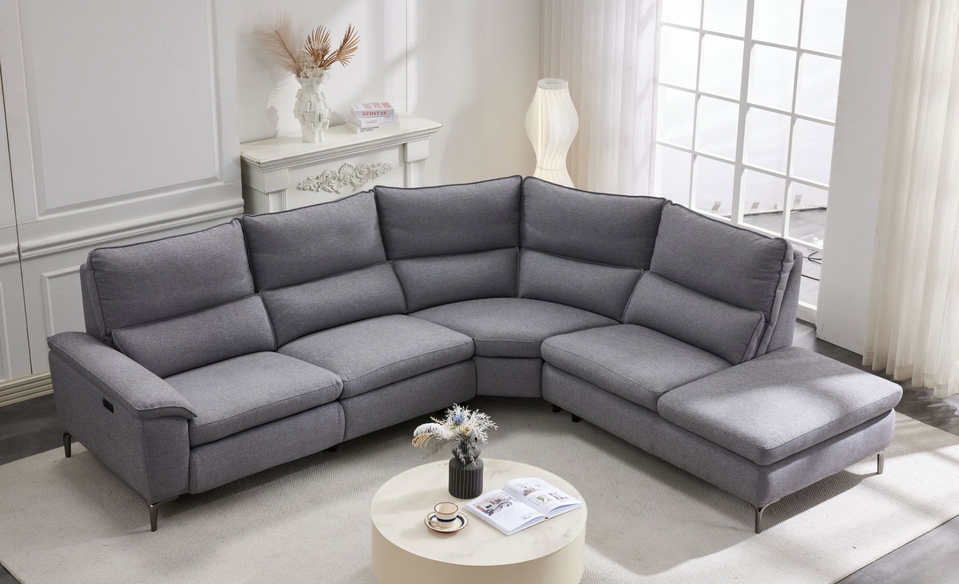 Aspen avokulmasohva sähkötoiminen, harmaa