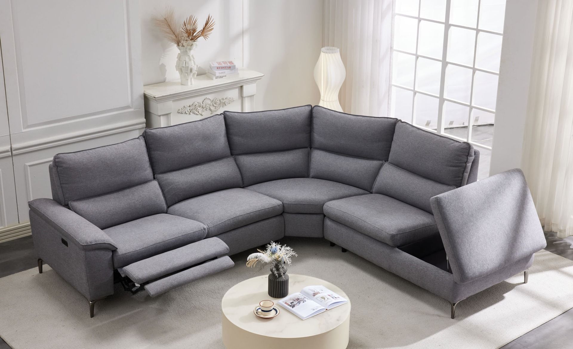 Aspen avokulmasohva sähkötoiminen, harmaa