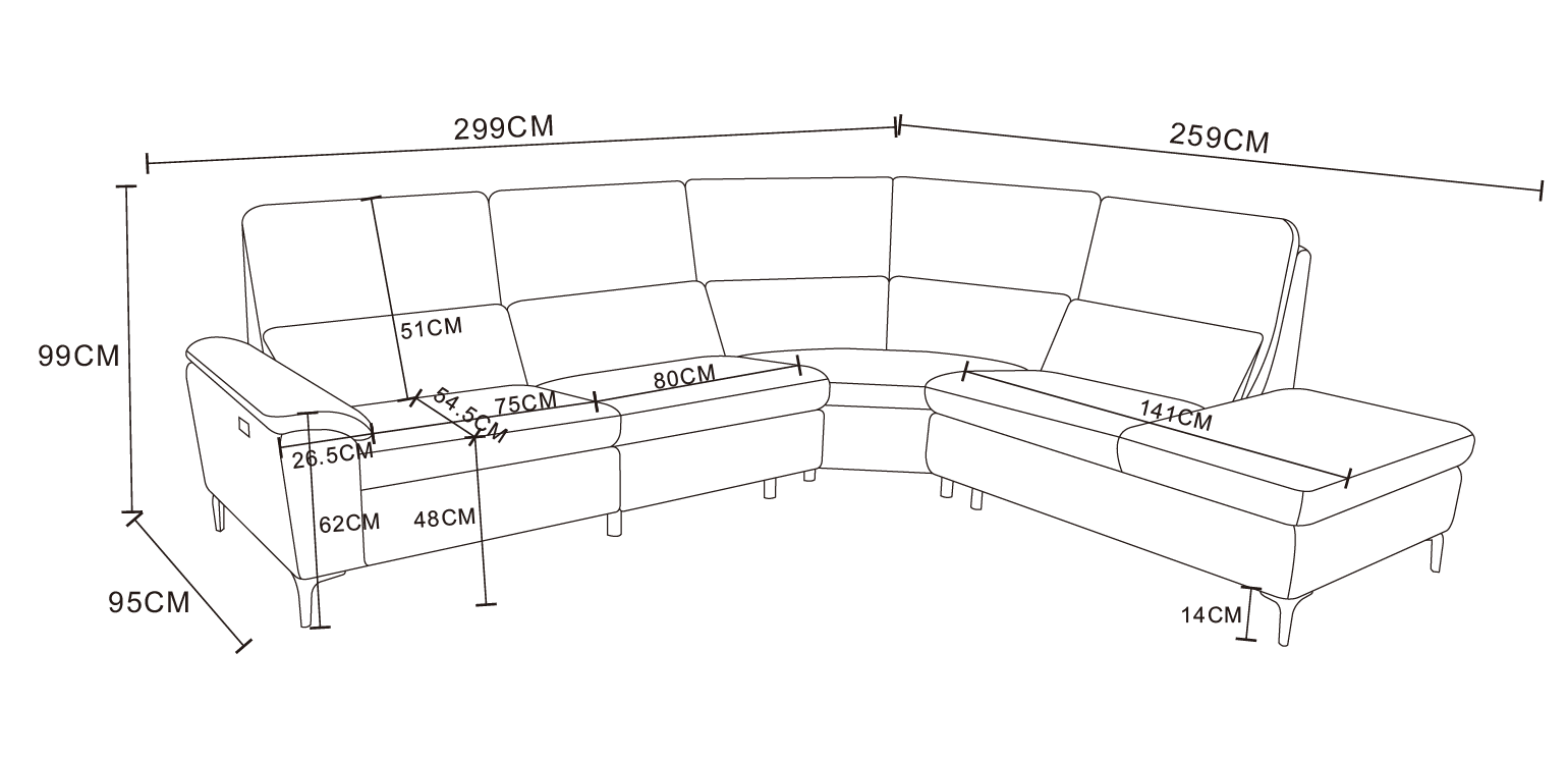 Aspen avokulmasohva sähkötoiminen, harmaa