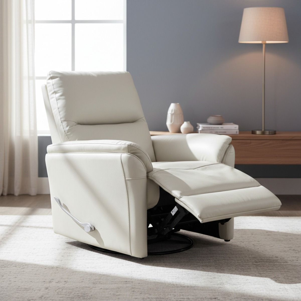 Mekanismituoli Atlanta vaalealla taupen värisellä nahkaverhoilulla