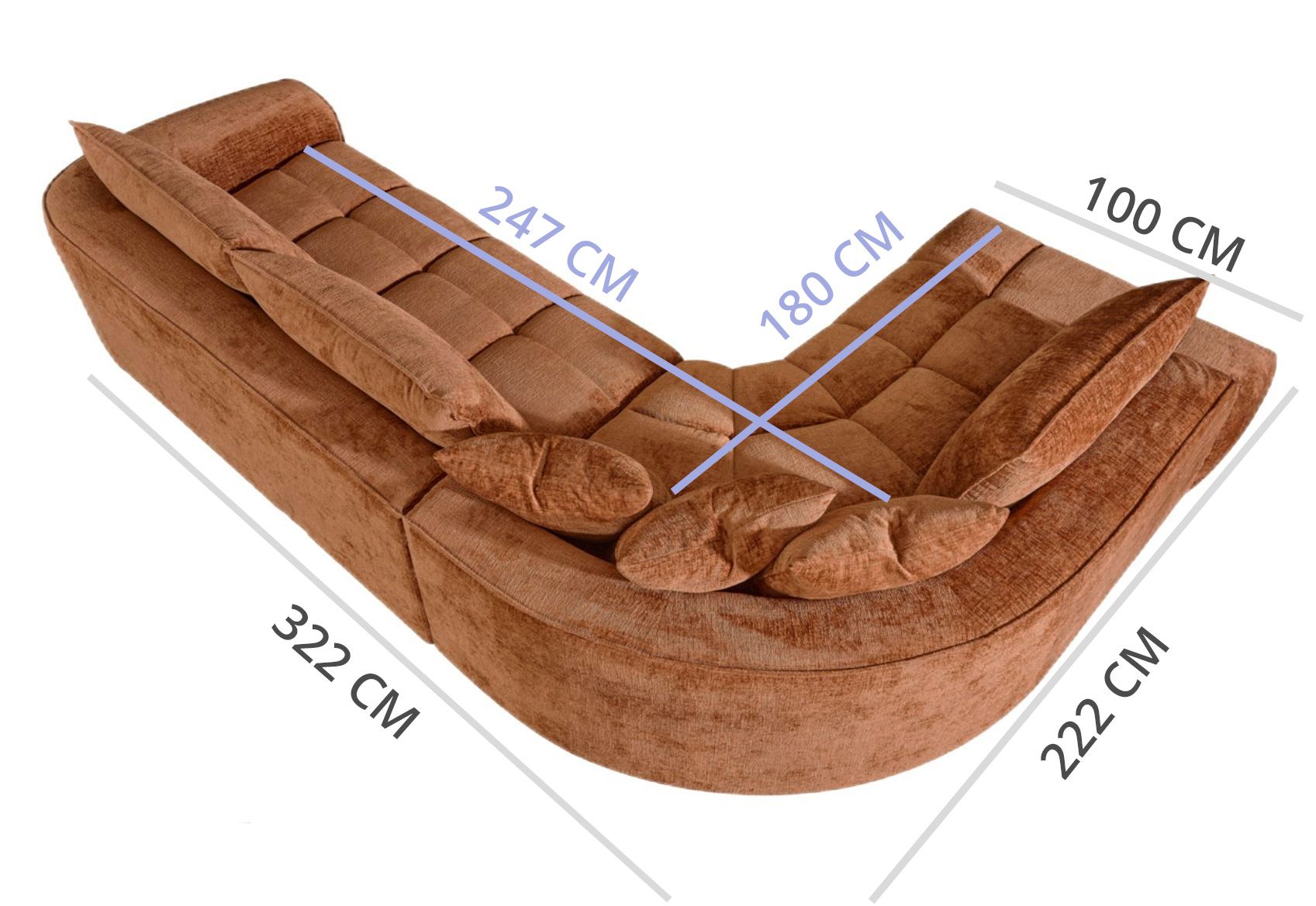 Aurora avokulmasohva, kupari