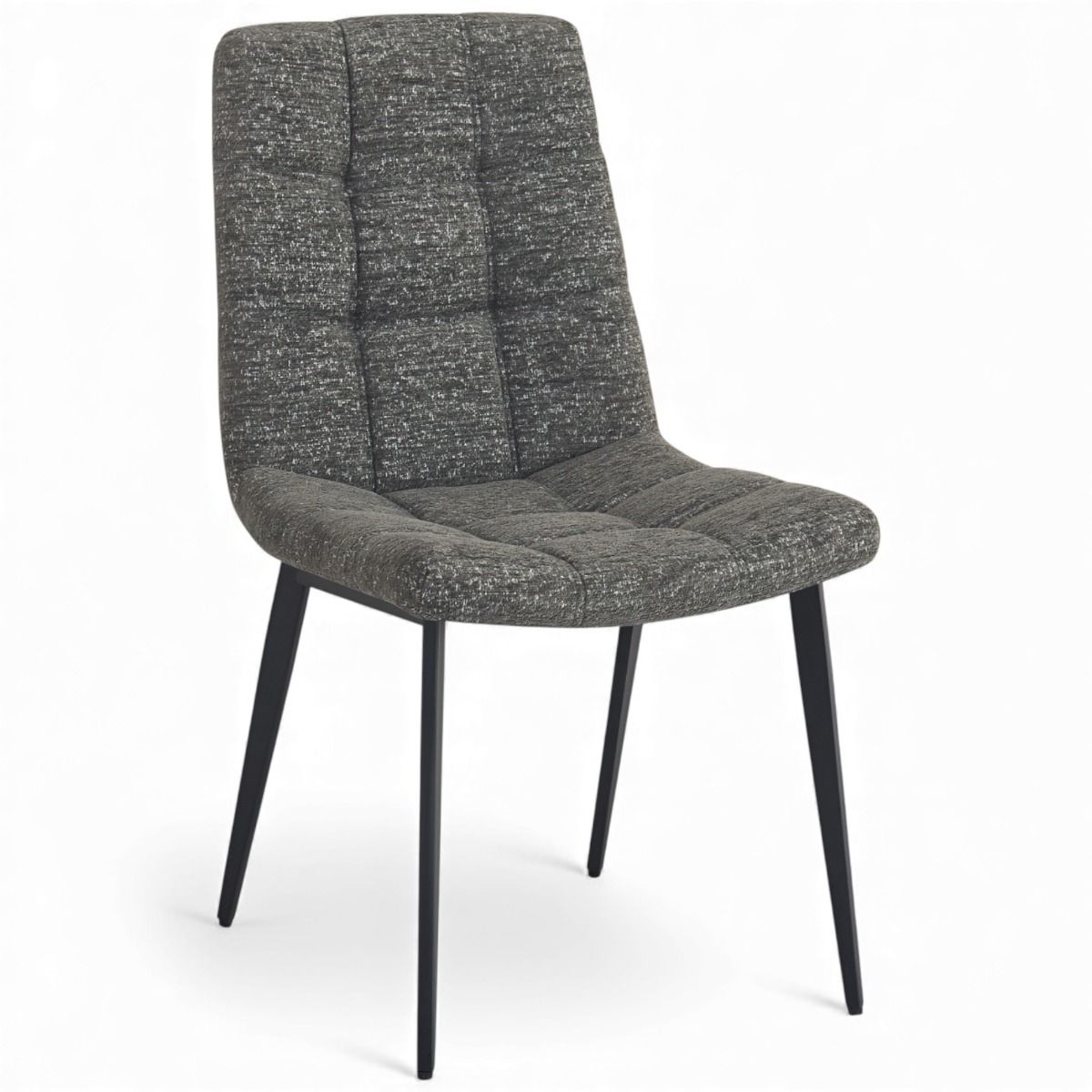 Basso ruokapöydän tuoli vihreällä kangasverhoilulla ja tikattuna, mustat metallijalat