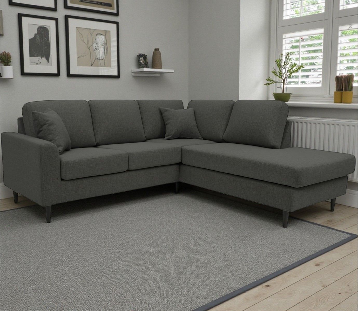 Tummanharmaa avokulmasohva Napue