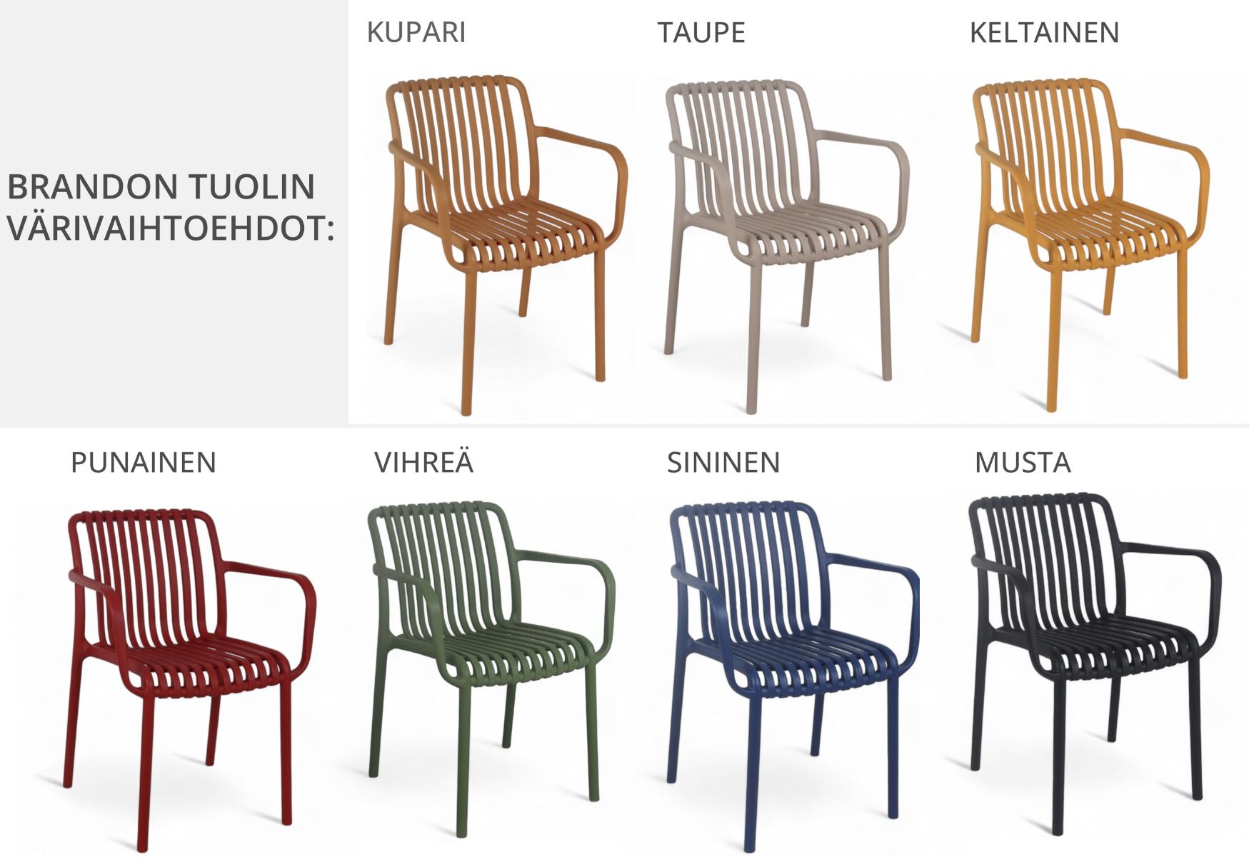 West terassipöytä + 4 Brandon tuolia, eri värejä