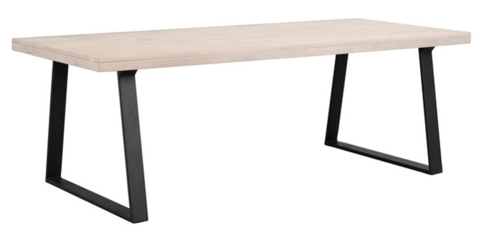 Rowico Brooklyn ruokapöytä 220x95cm, valkopesty tammi/musta U-jalat