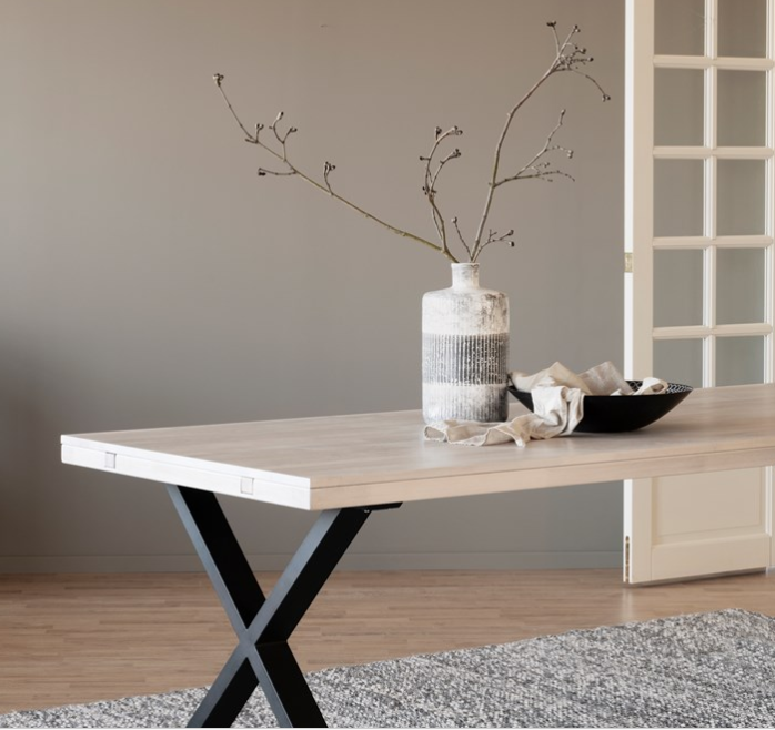 Rowico Brooklyn ruokapöytä 220x95cm, valk/musta X-jalat