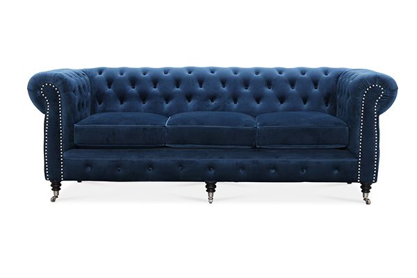 Cambridge 3-ist sohva, sininen samettiverhoilu
