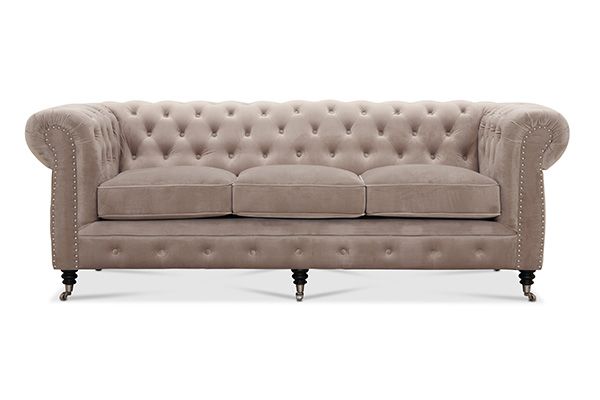 Cambridge 3-ist sohva, vaalea samettiverhoilu