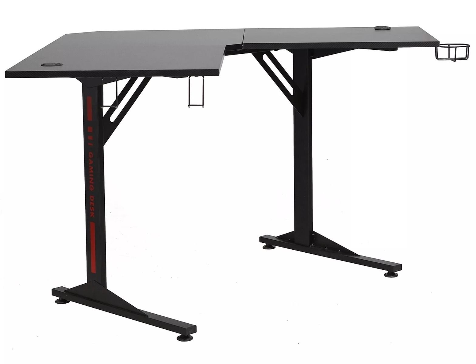 Kulmapöytä pelipöytä, jossa on muki- ja kuuloketelineet