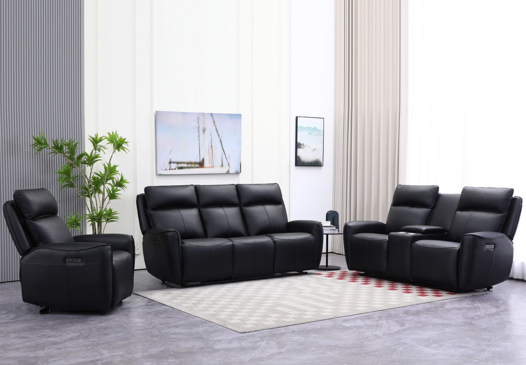 Champion 3+2+1 sohvakalusto mekanismeilla, musta nahka