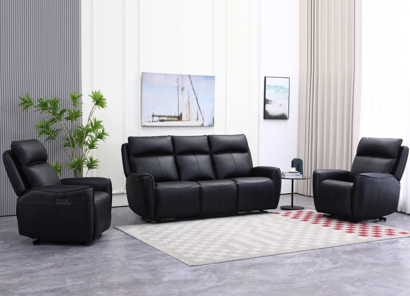 Champion 3+1+1 sohvakalusto mekanismeilla, musta nahka