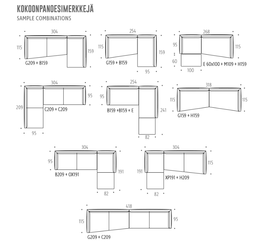 Interface Coco moduulisohva, eri vaihtoehtoja