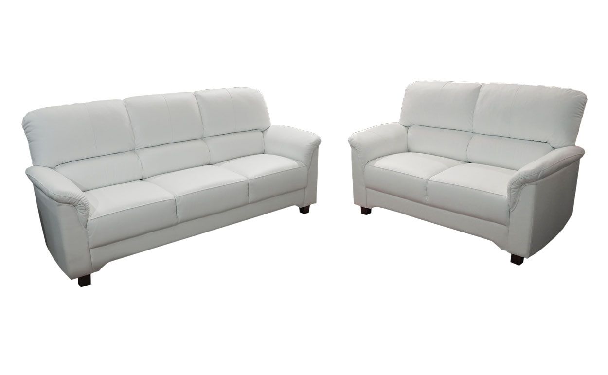 Colibri 3+2 nahkakalusto, valkoinen, puujaloilla