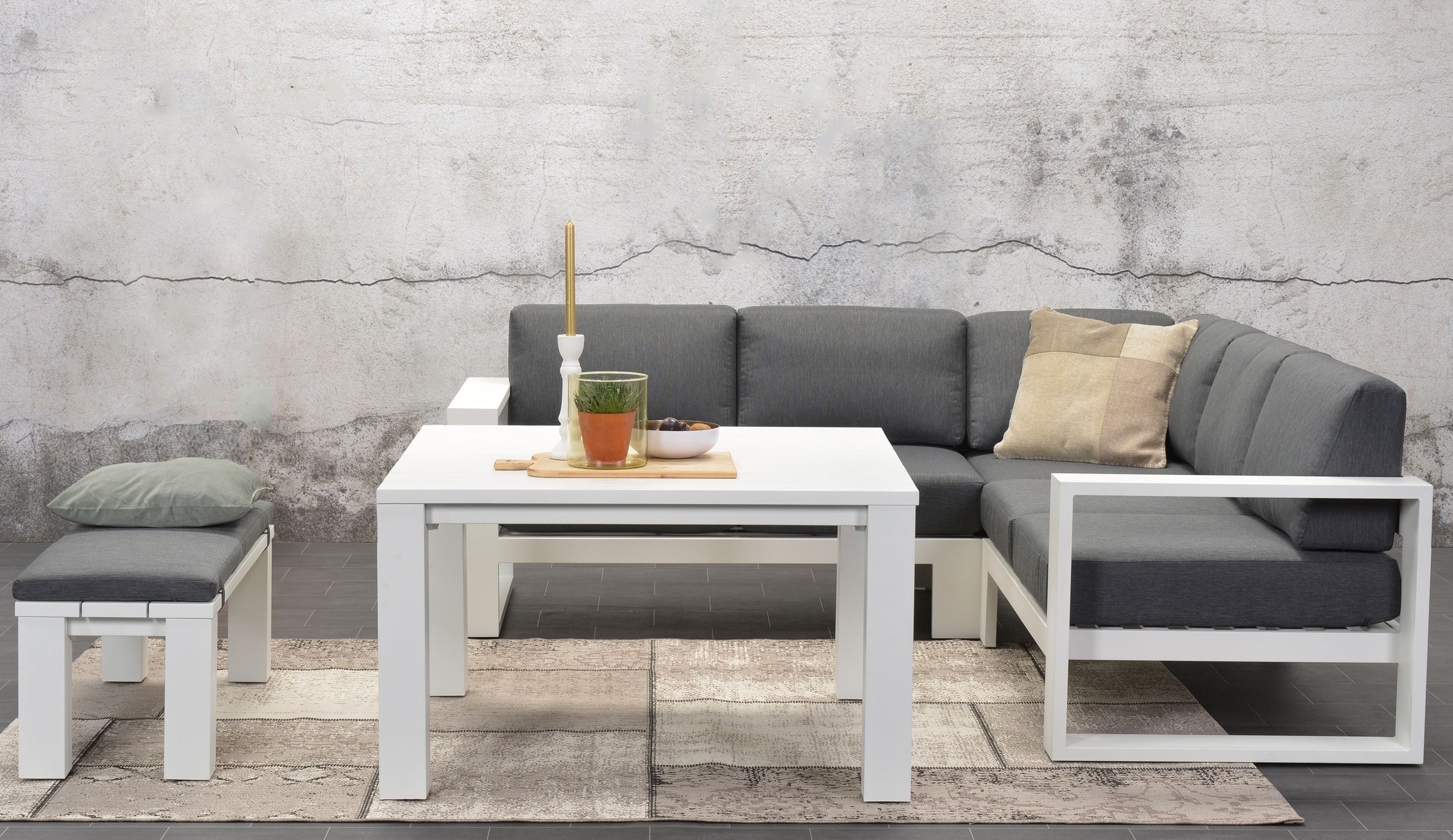 Cube kulmasohvasetti alumiini, valkoinen