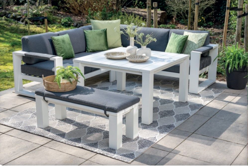 Cube kulmasohvasetti alumiini, valkoinen