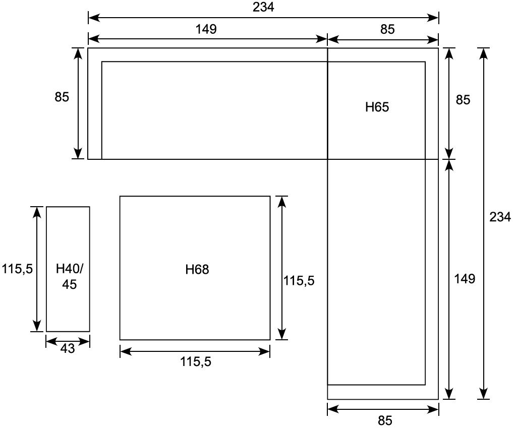 Cube kulmasohvasetti alumiini, valkoinen