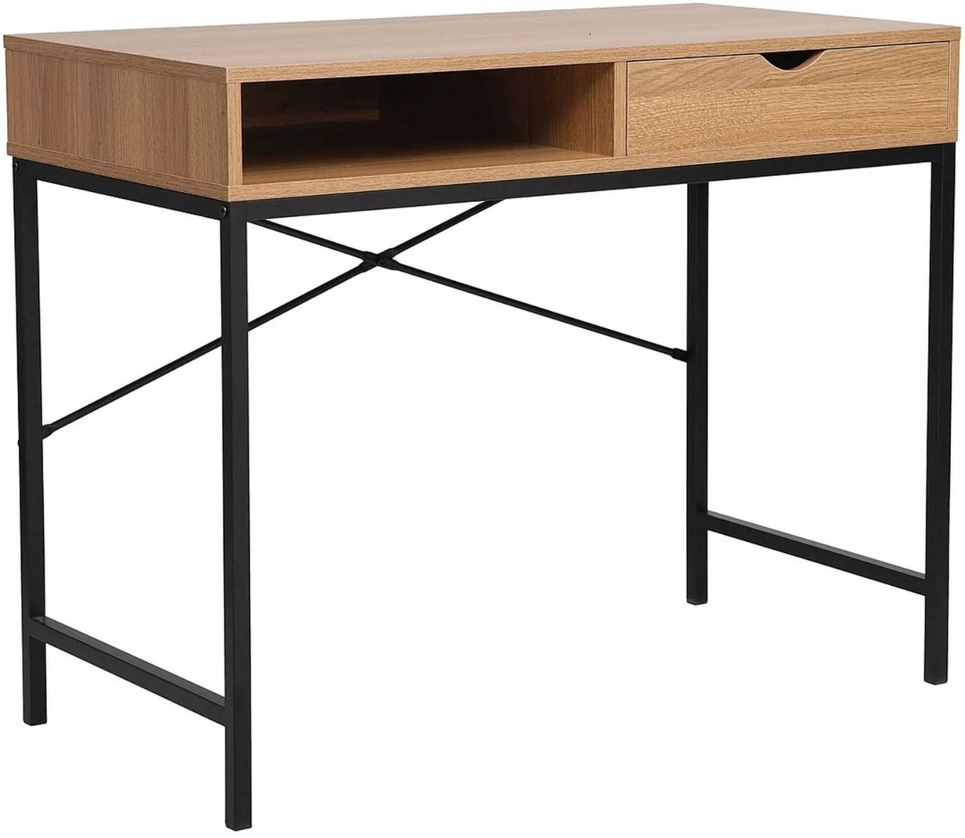 Deco kirjoituspöytä edullinen tammen väri mustilla jaloilla