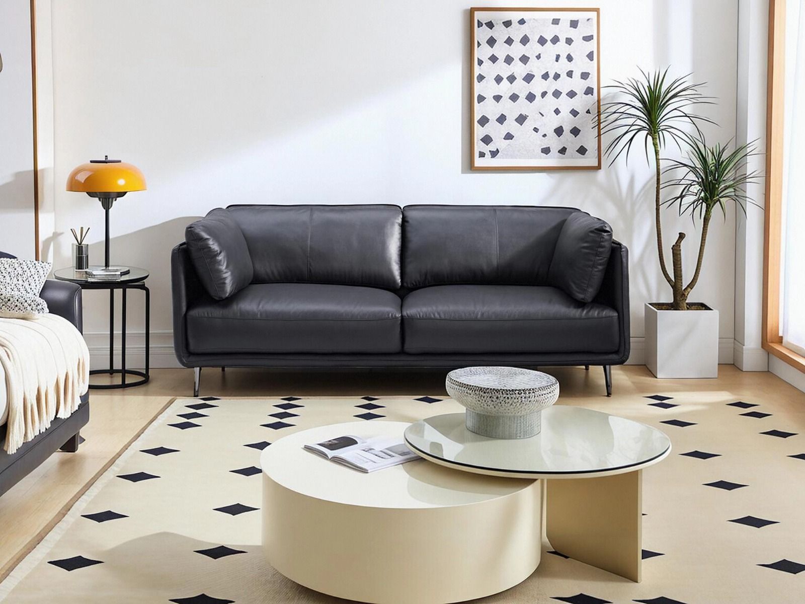 Dublin 3-ist nahkasohva, musta