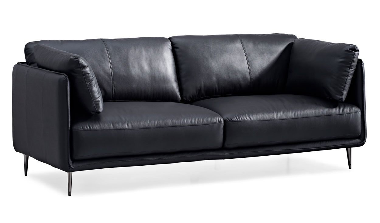 Dublin 3-istuttava nahkasohva musta, memory foam tyynyillä yhdistettynä untuvahöyheneen