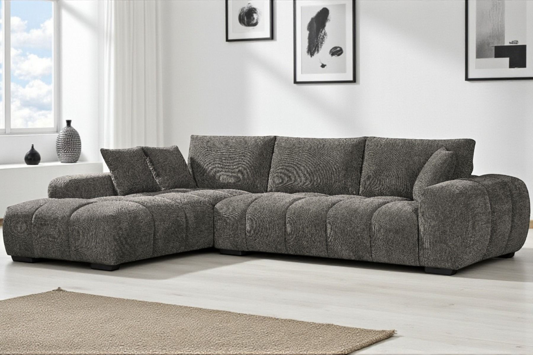 Harmaa Dumbo avokulmasohva olohuoneessa