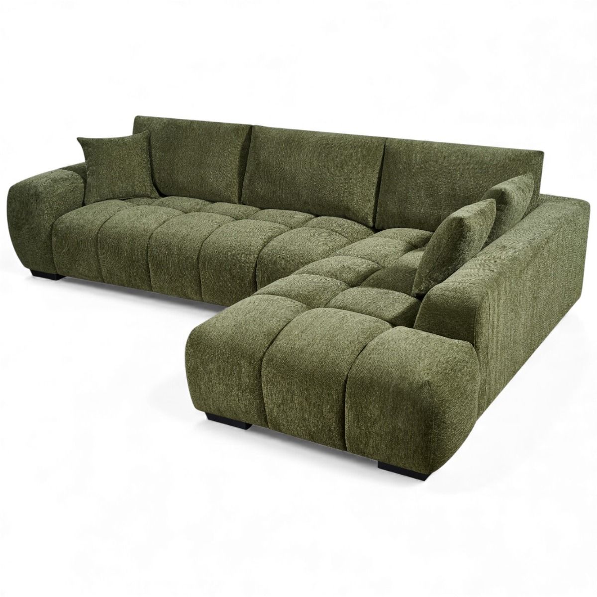 Dumbo vihreä kulmasohva kuvattu olohuoneessa