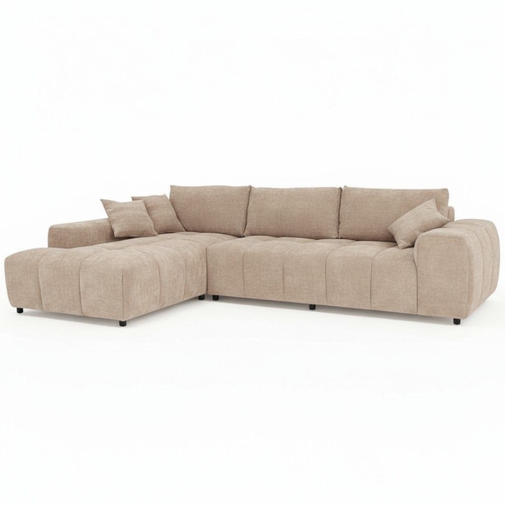 Dumbo avokulmasohva hiekan värisellä kangasverhoilulla