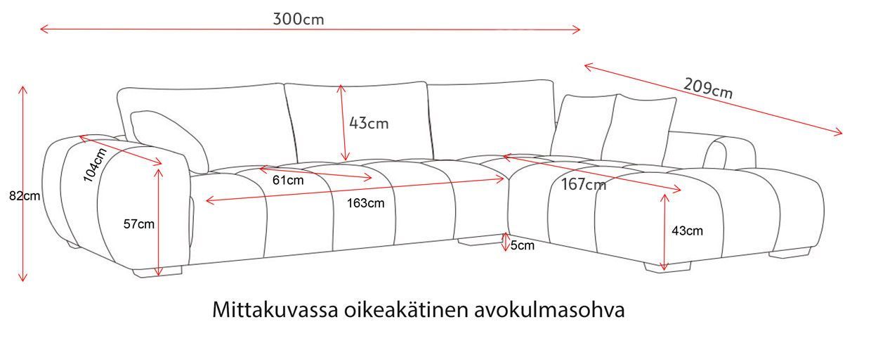Dumbo avokulmasohva 300x209 cm, beige