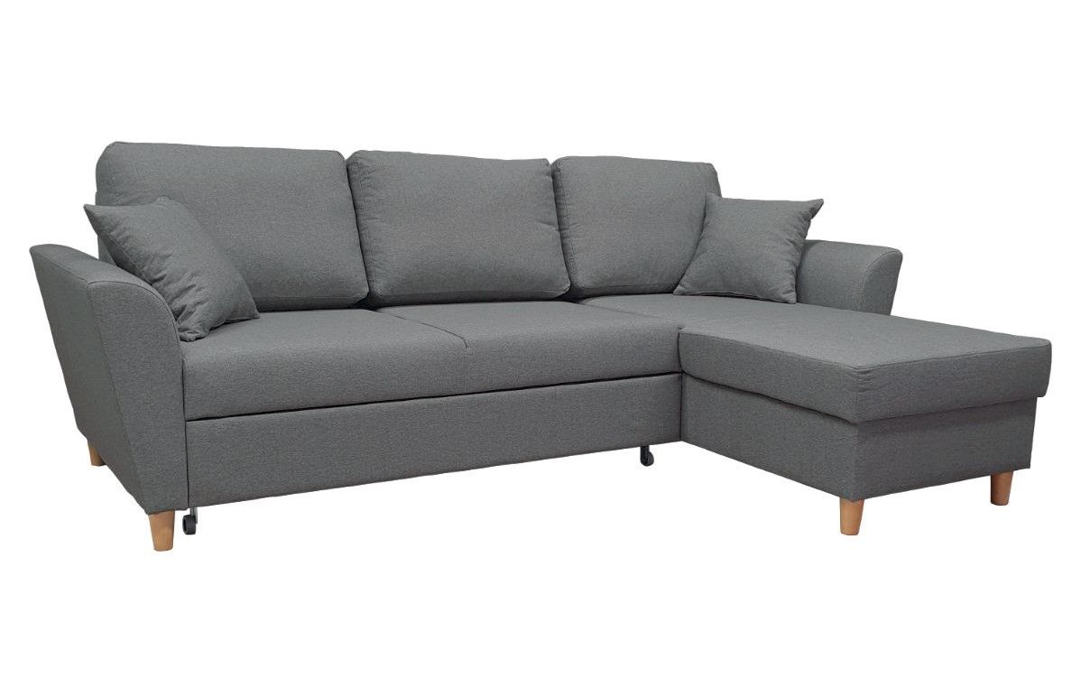 Anton kulmadivaanisohva vuoteella, harmaana