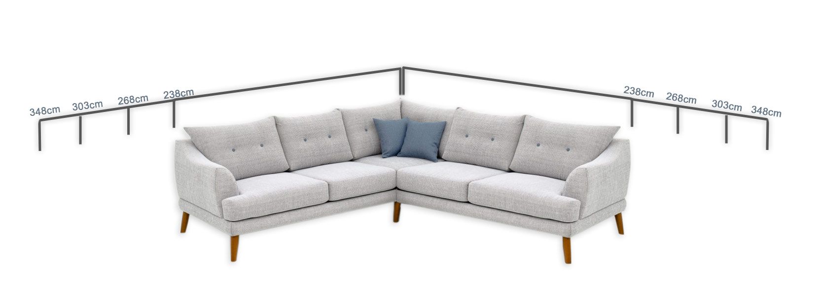 Eden kulmasohva, paljon eri värejä